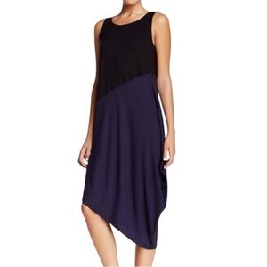 Eileen Fisher Contemporary Color Block Lagenlook Asymmetrical Hem Dress